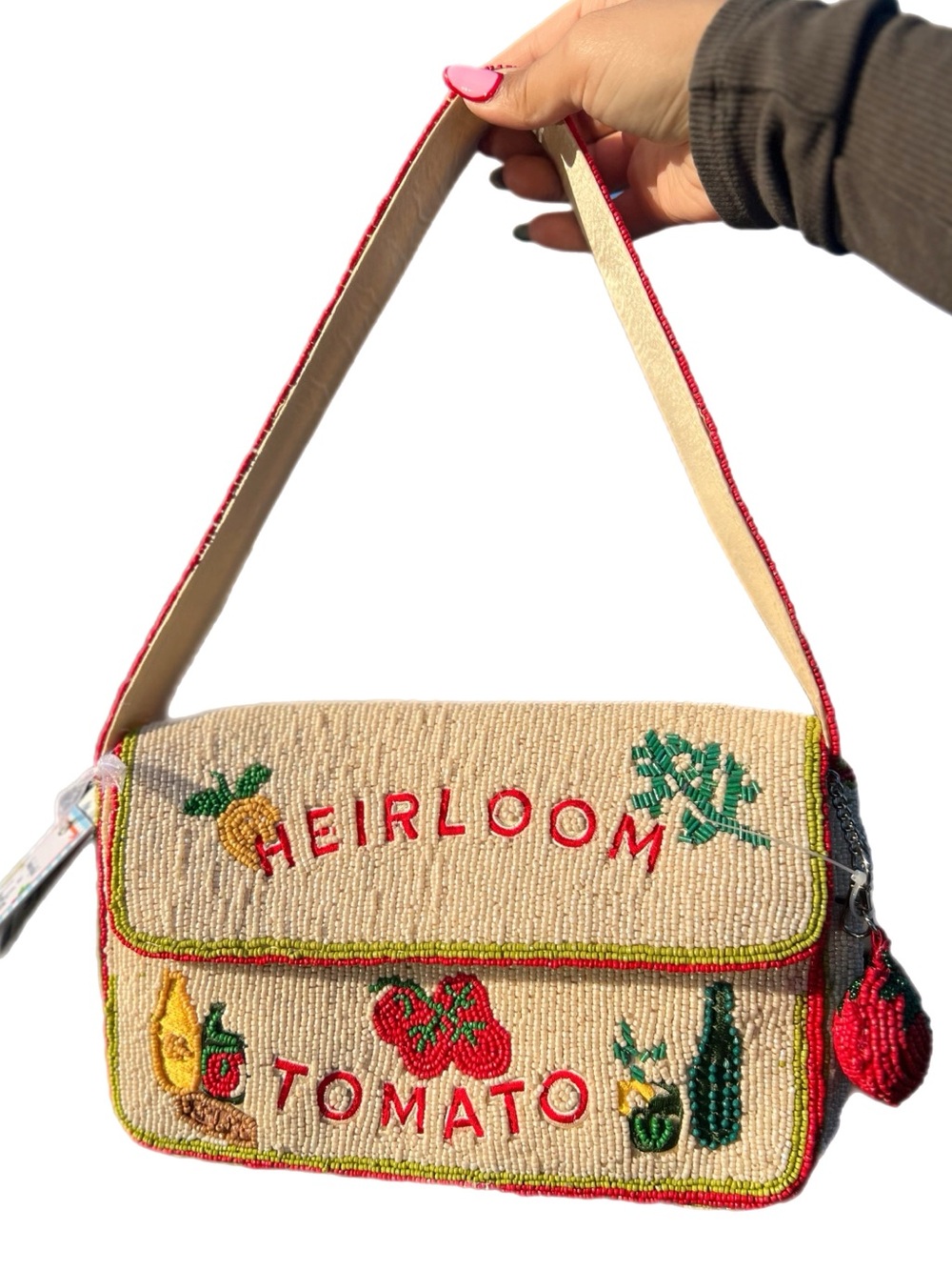 TJMAXX MARSHALLS VIRAL Heirloom Tomato Neutral Beaded Charm Shoulder Bag Purse